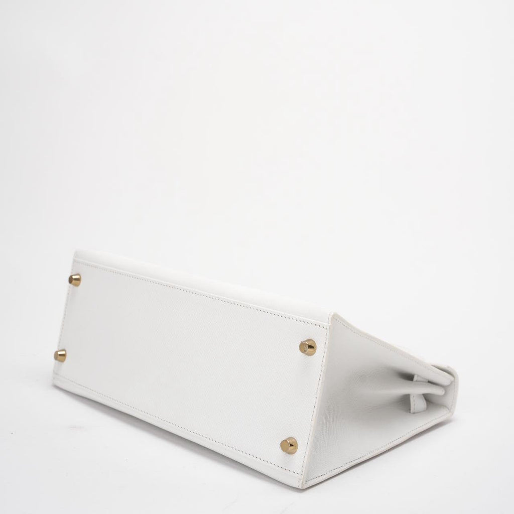 Hermes Kelly 28cm Sellier White Epsom Leather Gold Hardware Top Handle Bag 2015