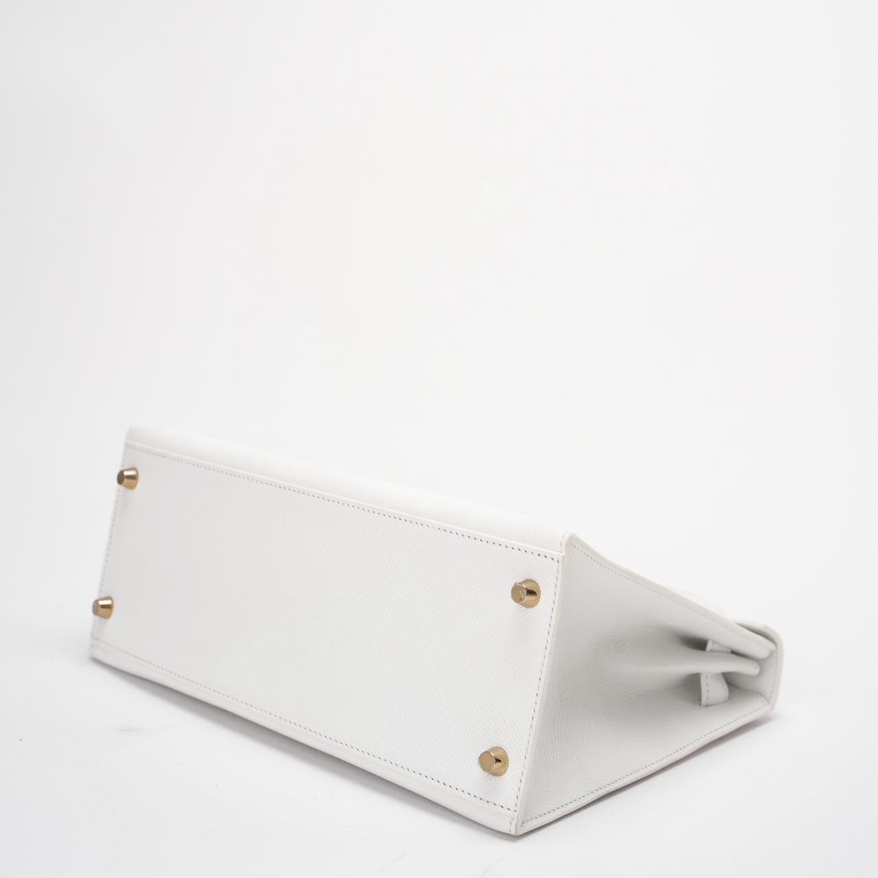 Hermes Kelly 28cm Sellier White Epsom Leather Gold Hardware Top Handle Bag 2015