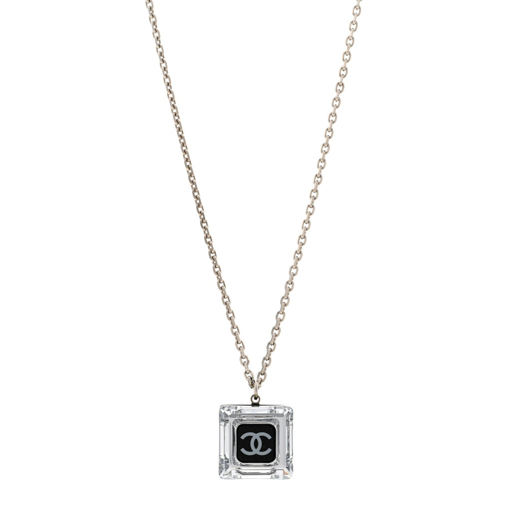 Resin Strass Geometric Square CC Necklace Black
