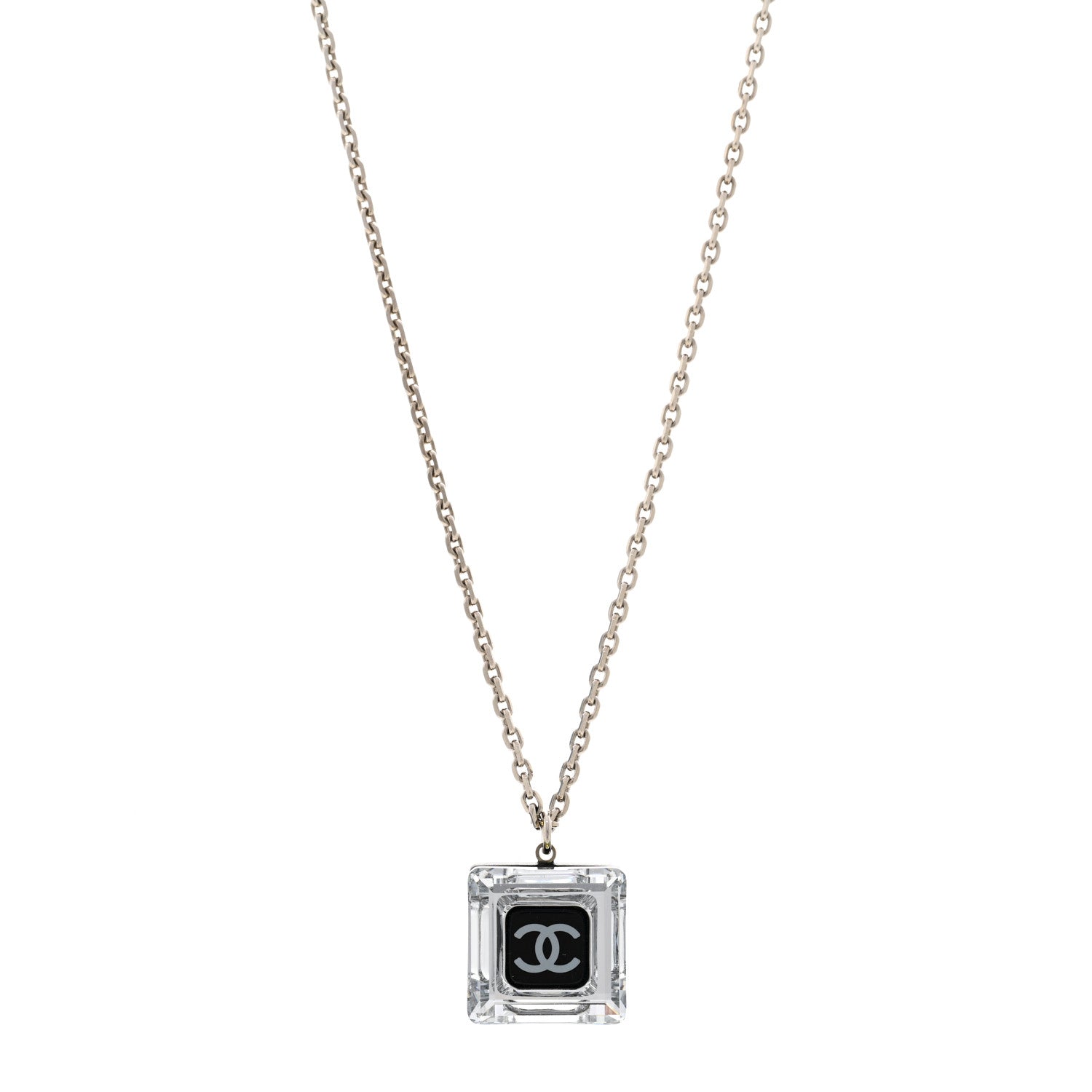 Resin Strass Geometric Square CC Necklace Black