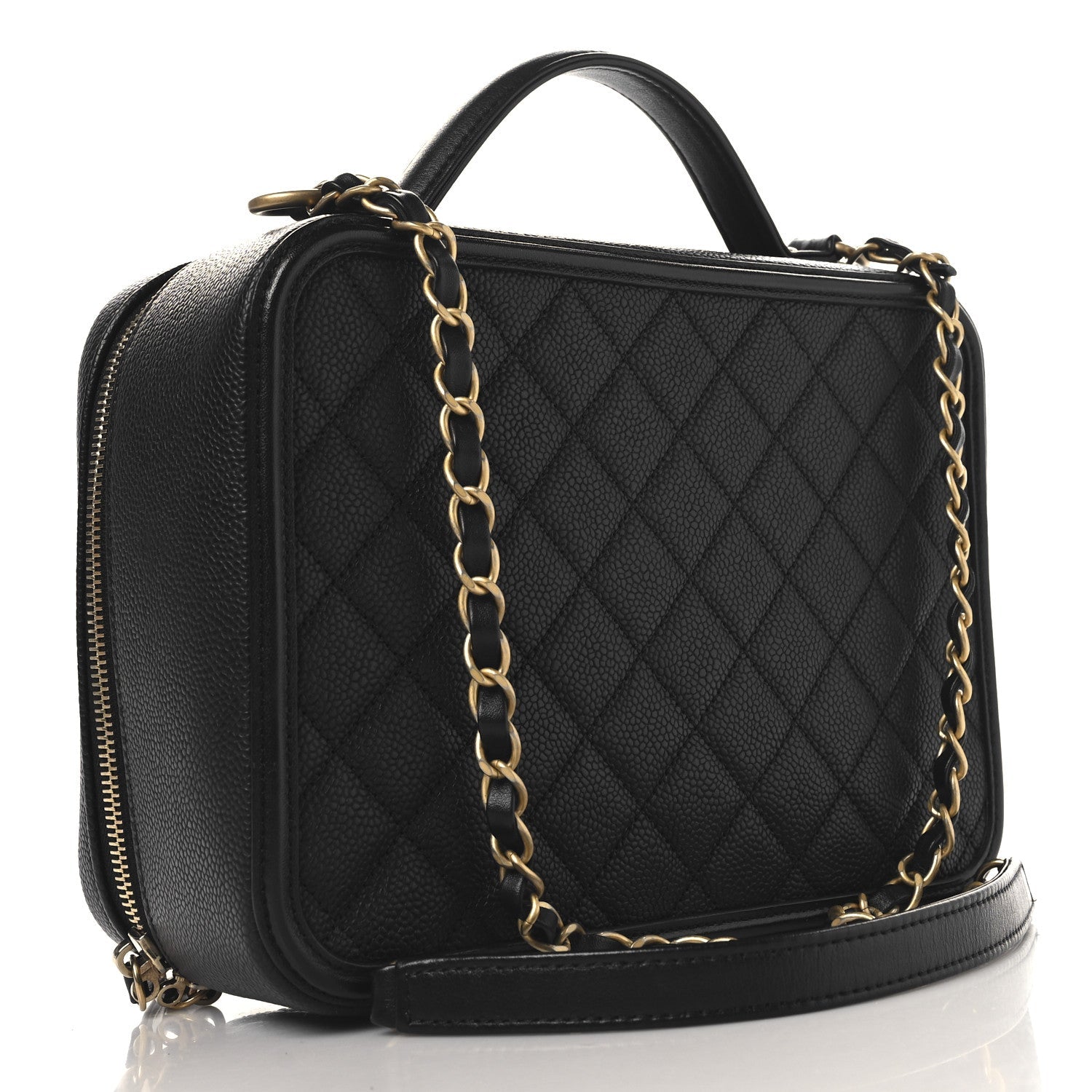 Caviar Quilted Large CC Filigree Vanity Case Black