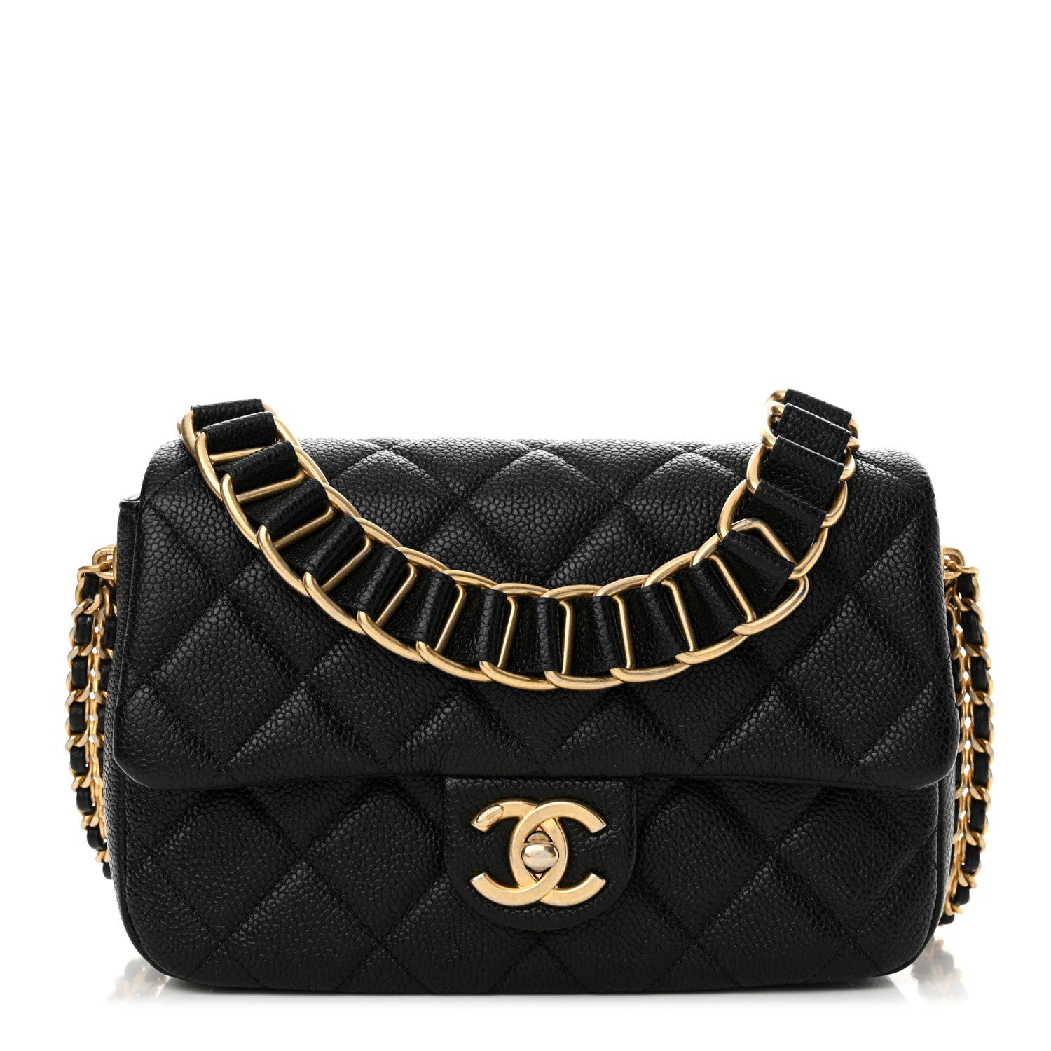 Caviar Quilted Chain Soul Flap Black
