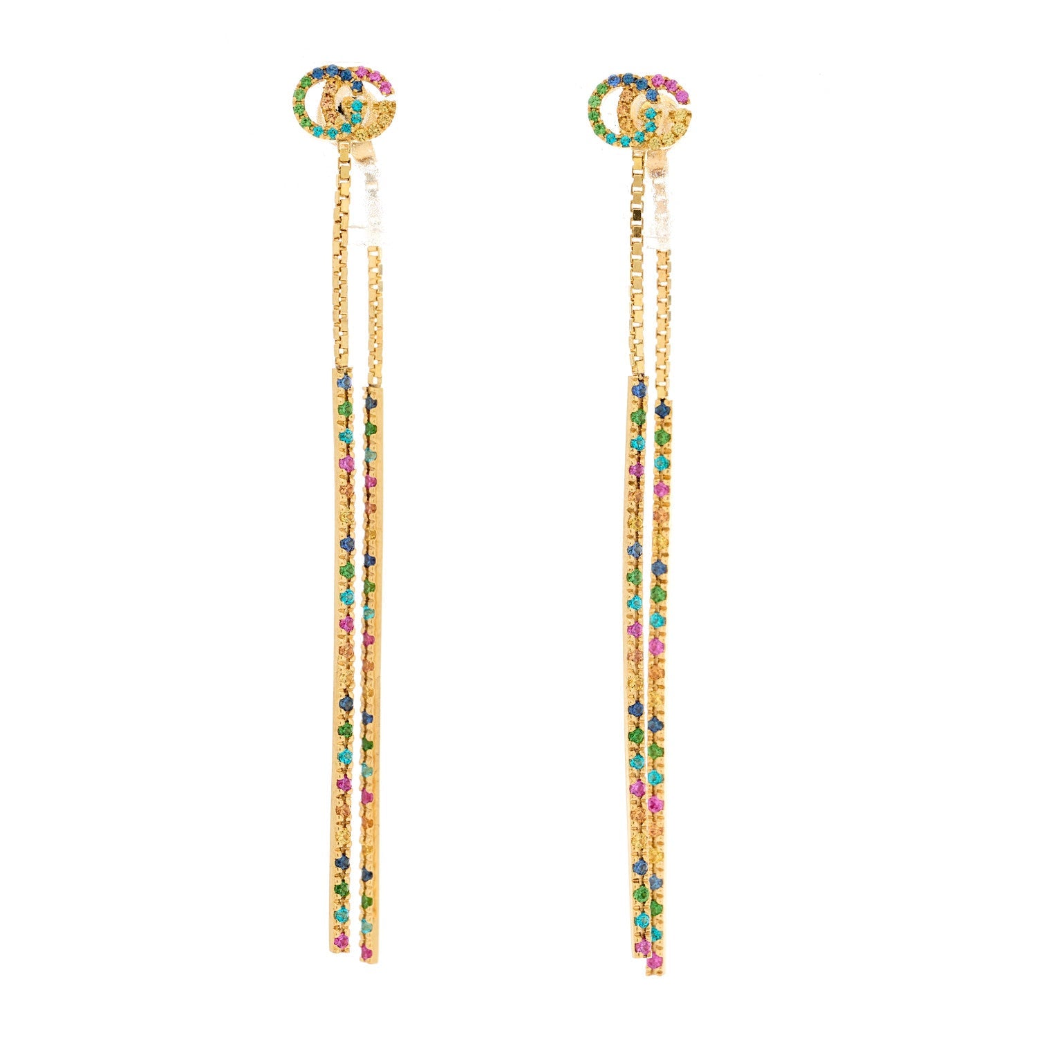 18K Yellow Gold Sapphire Topaz Tsavorite Running G Drop Earrings