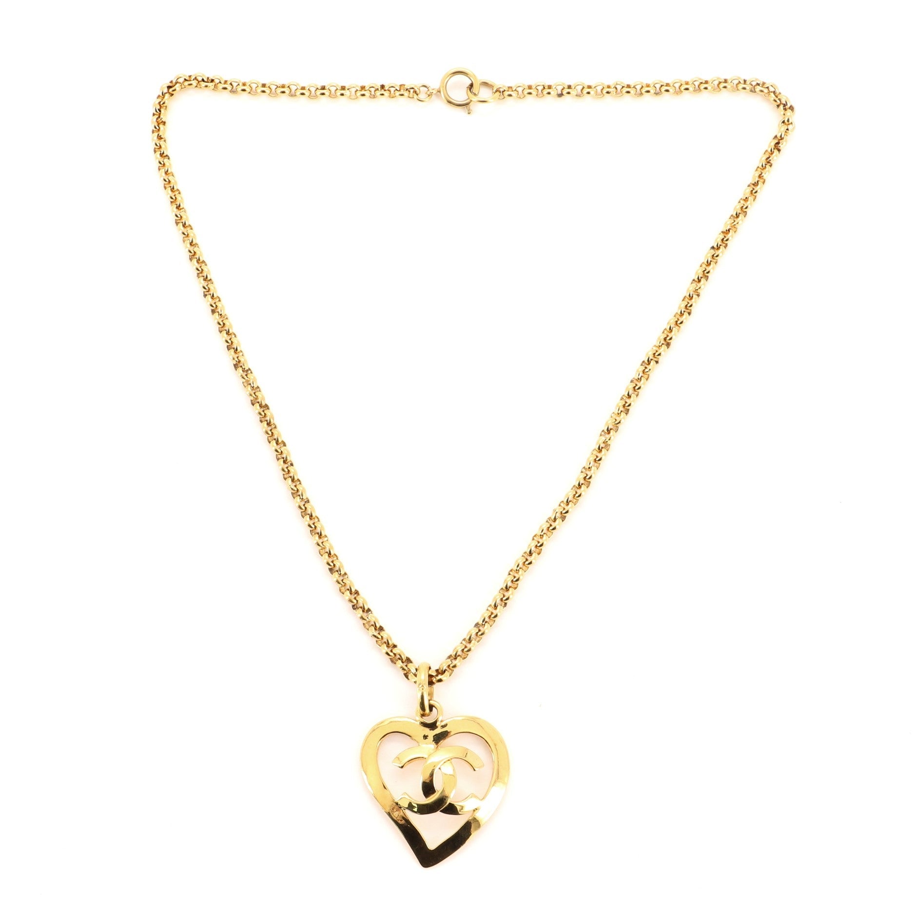 Vintage CC Heart Pendant Long Necklace Metal