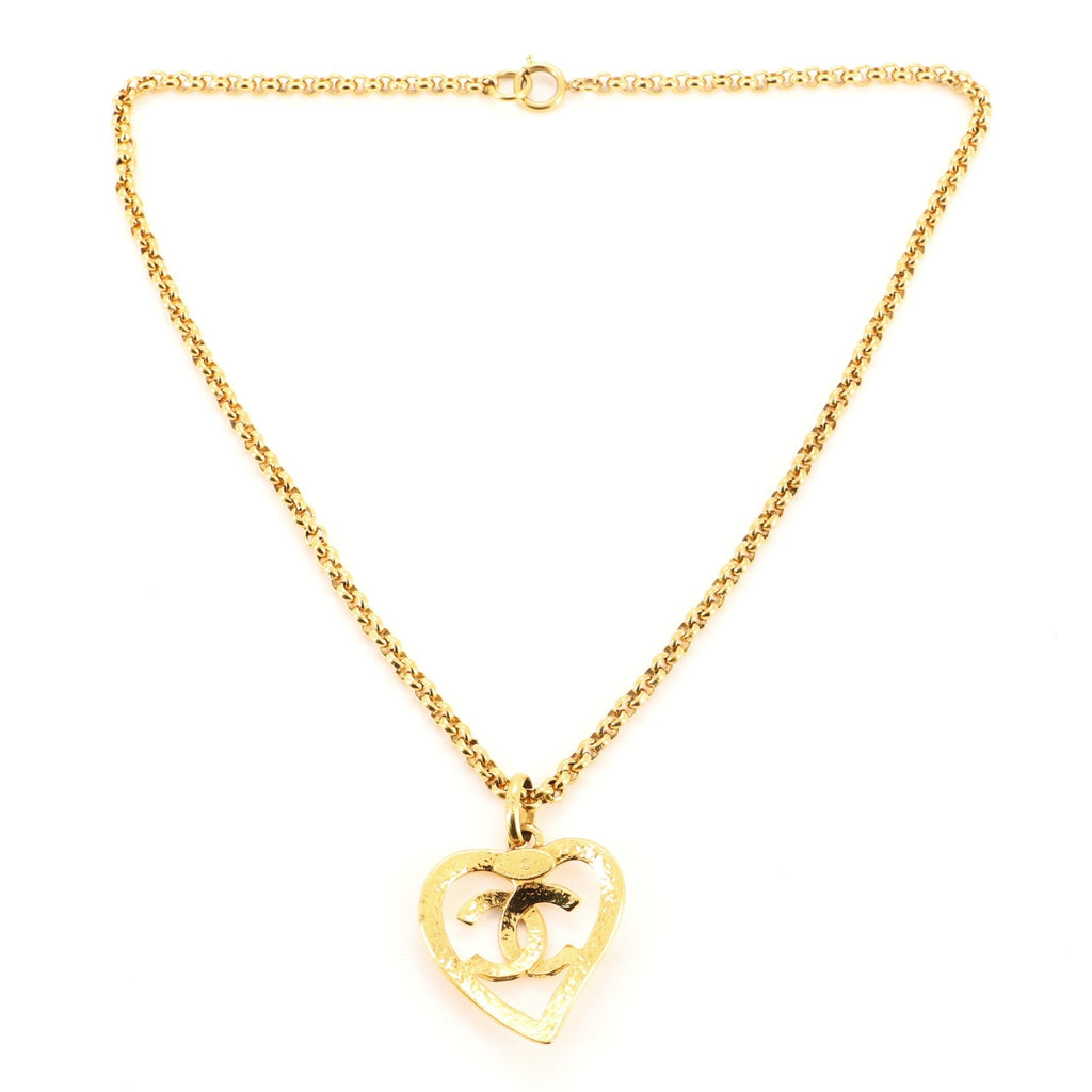 Vintage CC Heart Pendant Long Necklace Metal