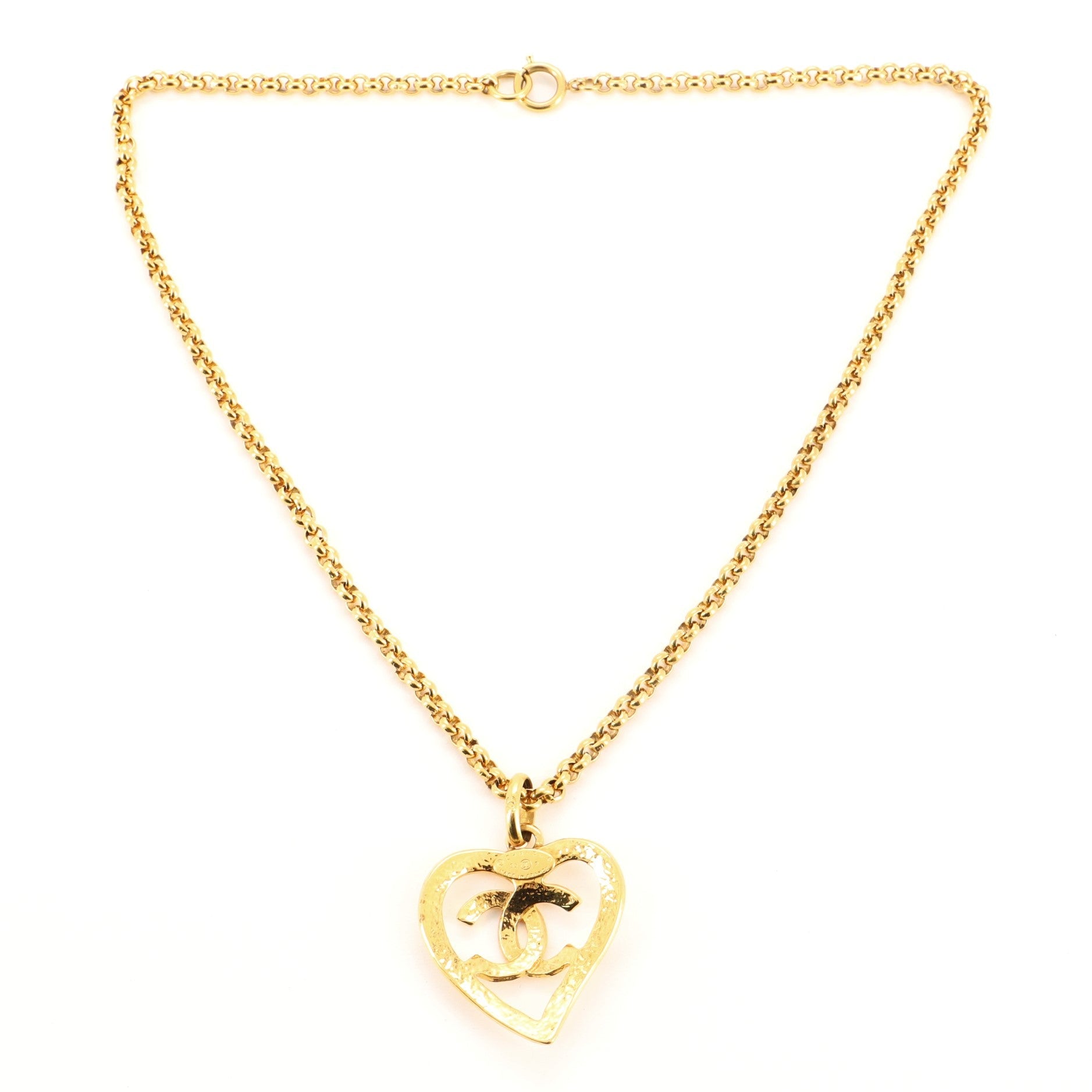 Vintage CC Heart Pendant Long Necklace Metal
