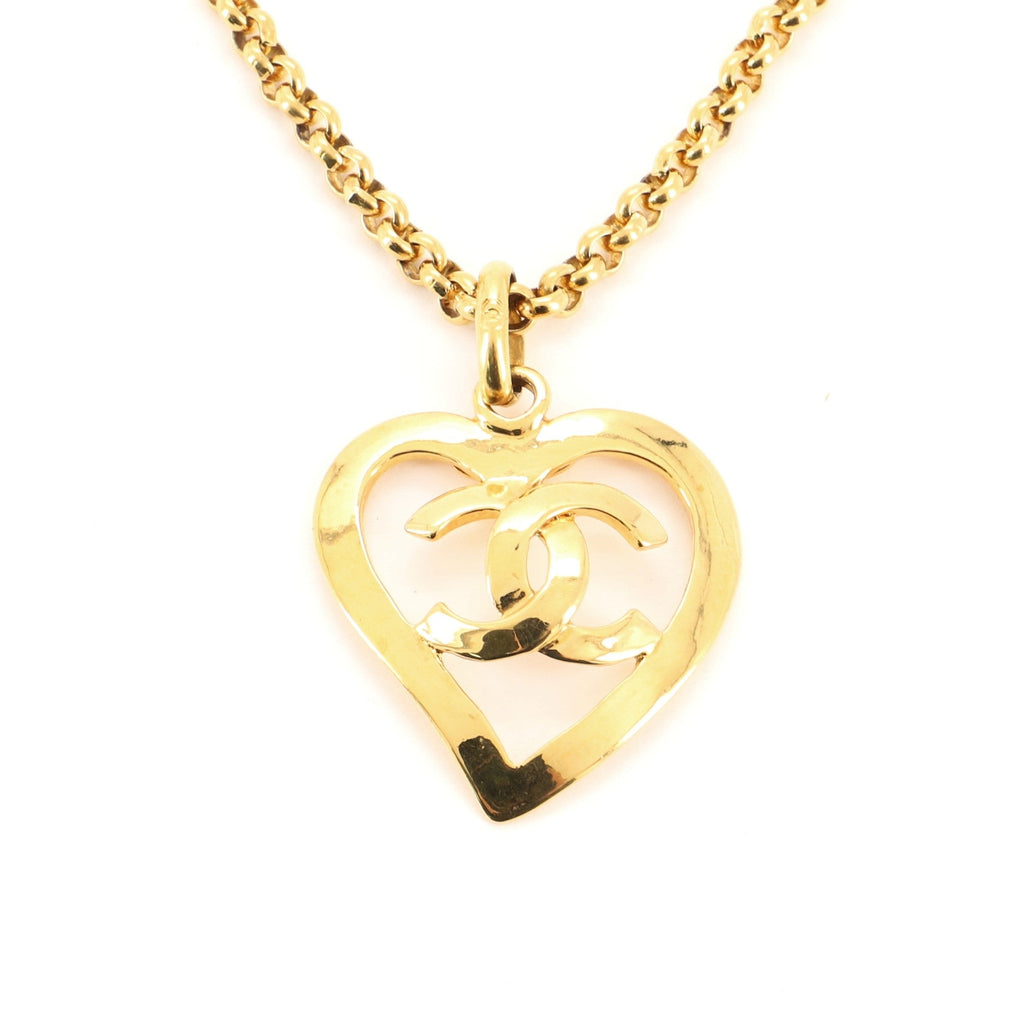 Vintage CC Heart Pendant Long Necklace Metal