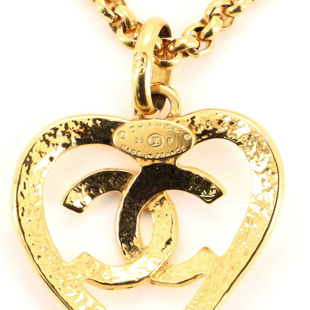 Vintage CC Heart Pendant Long Necklace Metal