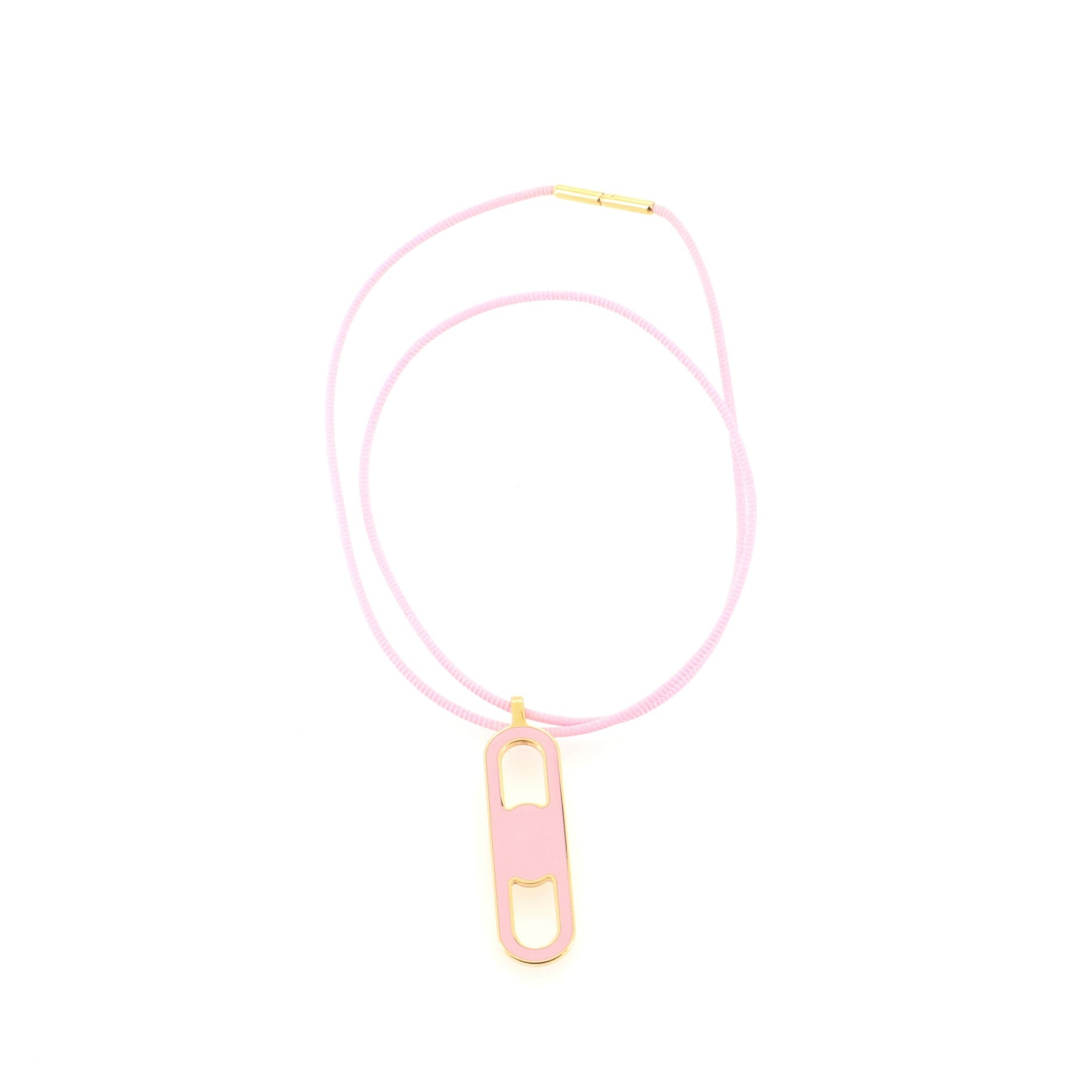 Maillon Pendant Choker Necklace Silk Cord with Metal and Enamel