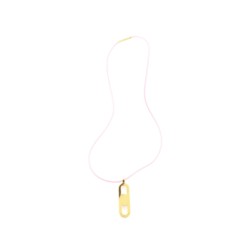 Maillon Pendant Choker Necklace Silk Cord with Metal and Enamel