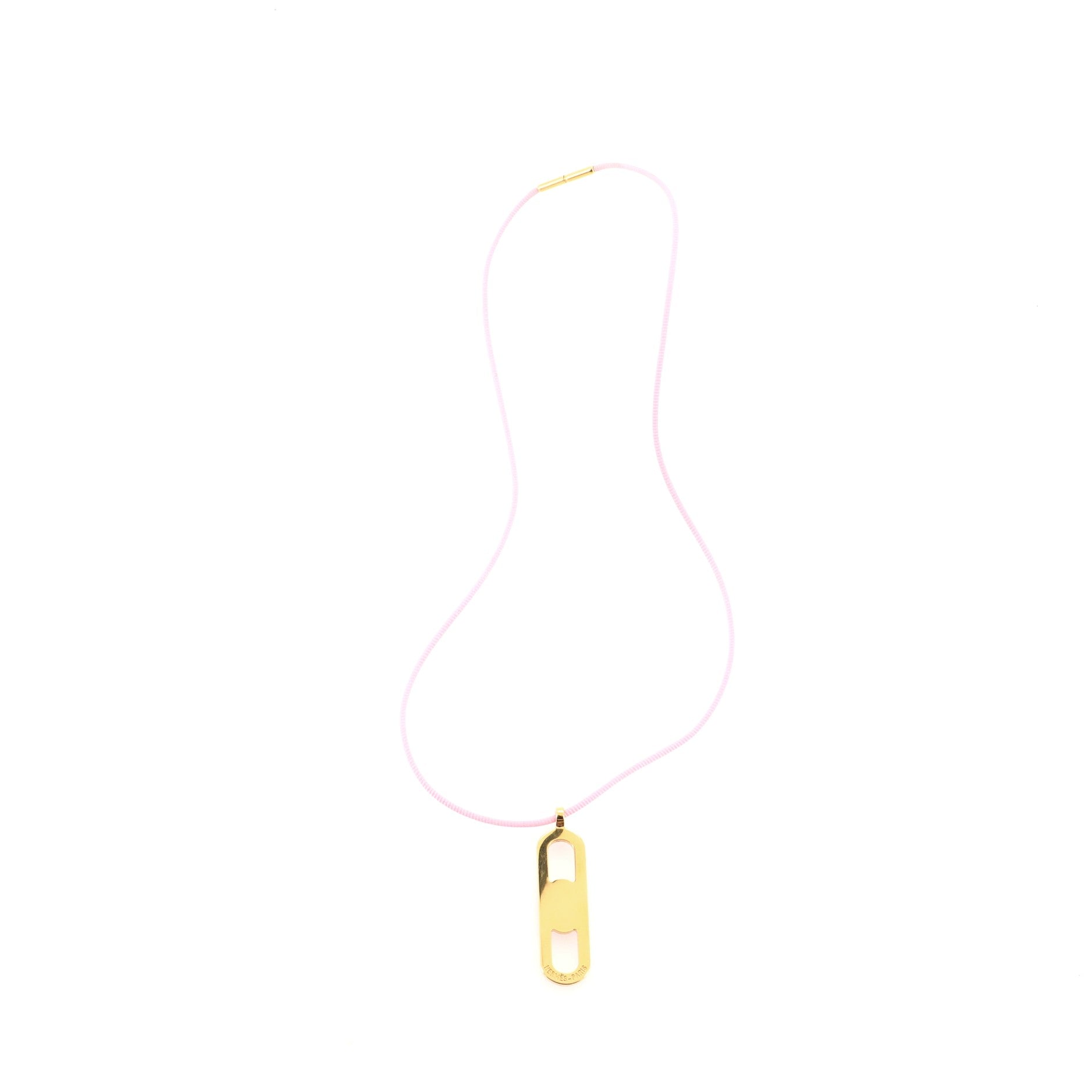 Maillon Pendant Choker Necklace Silk Cord with Metal and Enamel