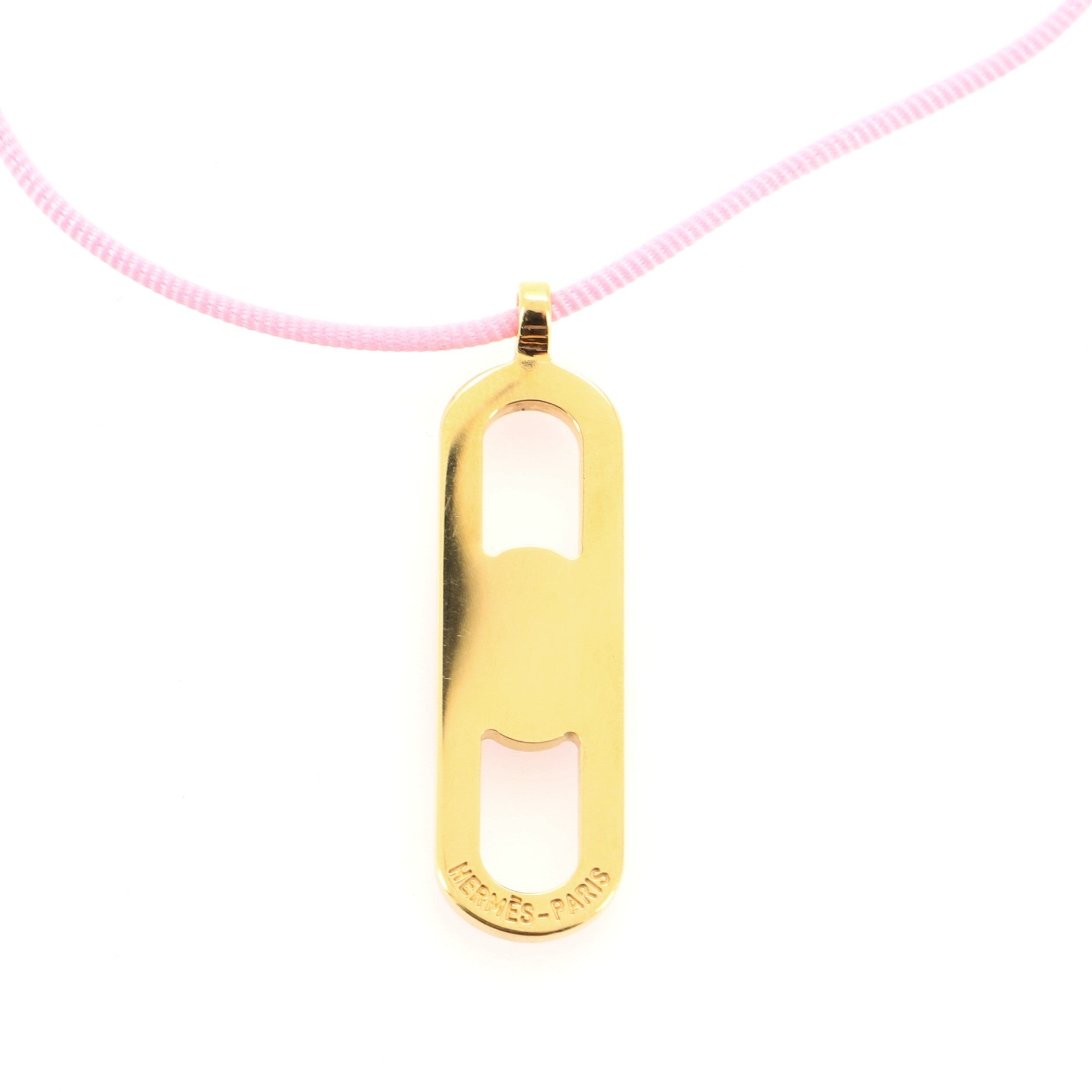 Maillon Pendant Choker Necklace Silk Cord with Metal and Enamel
