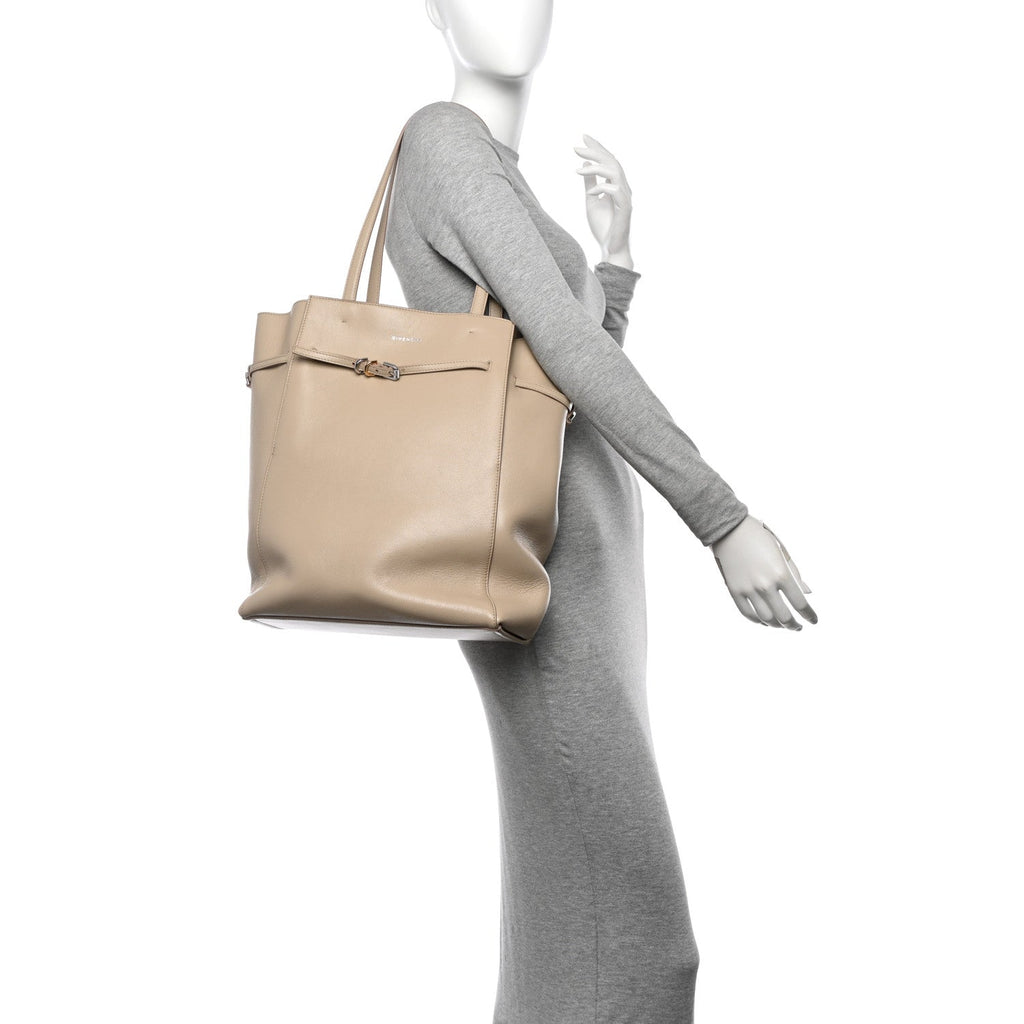 Calfskin Voyou Medium North South Tote Natural Beige
