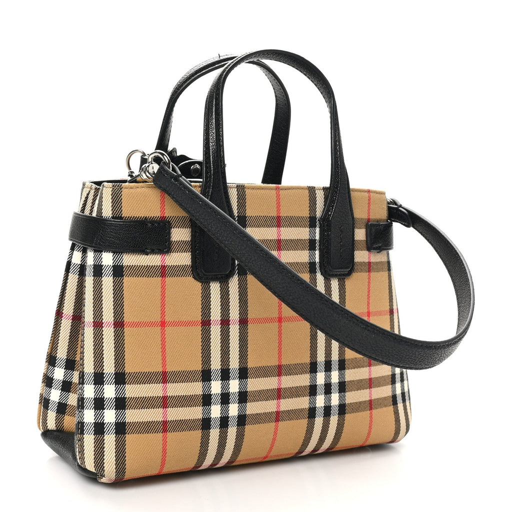 Goatskin Vintage Check Small Banner Tote Black