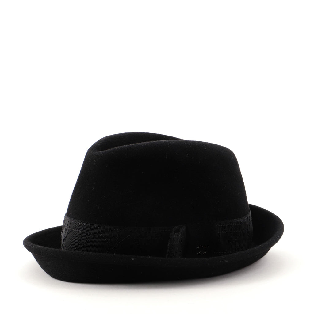 Bow Fedora Hat Cannage Stitched Polyester and Felt Large