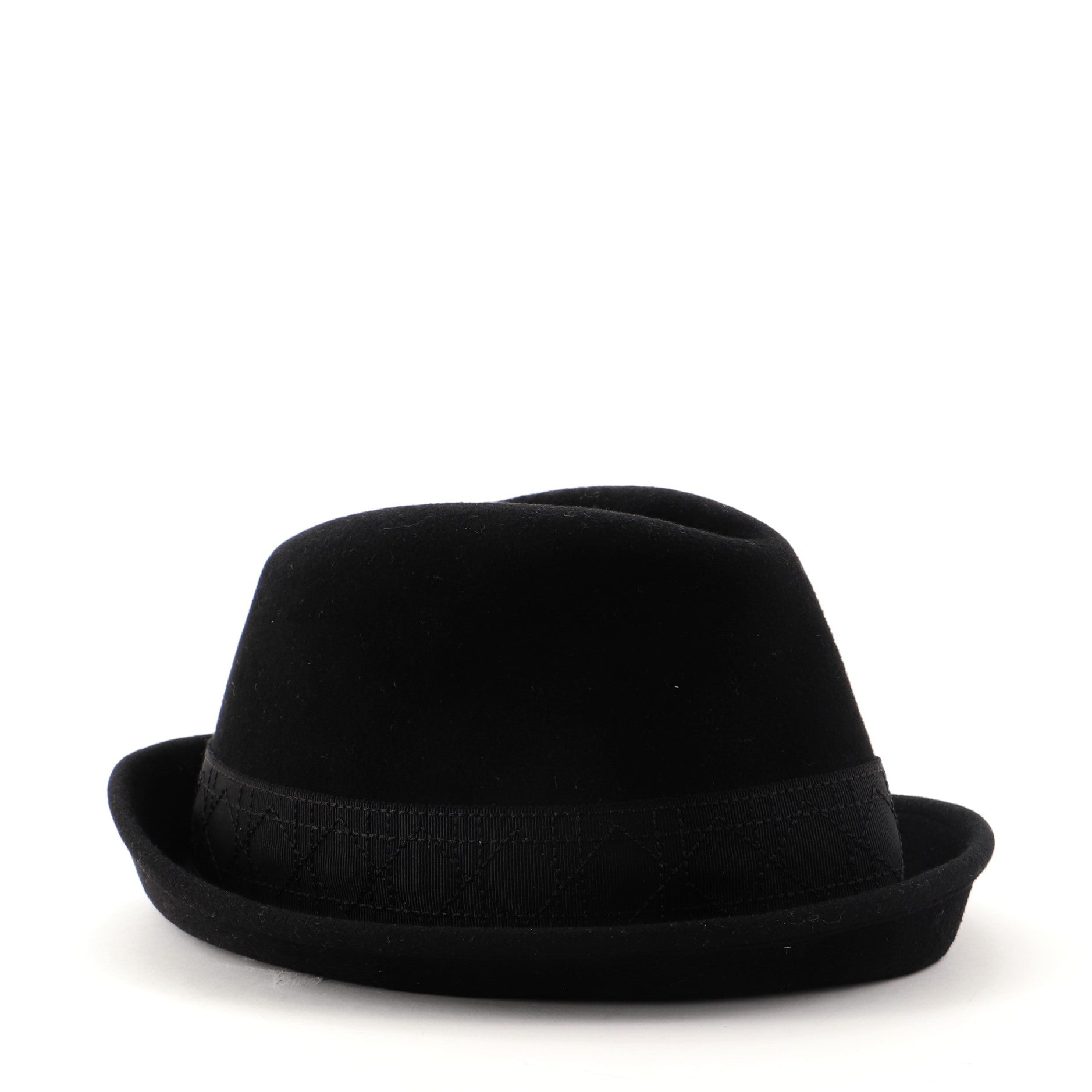 Bow Fedora Hat Cannage Stitched Polyester and Felt Large