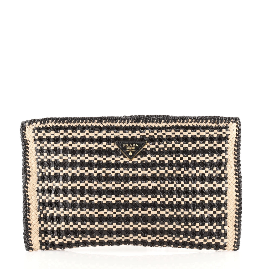 Zip Clutch Madras Woven Leather Large