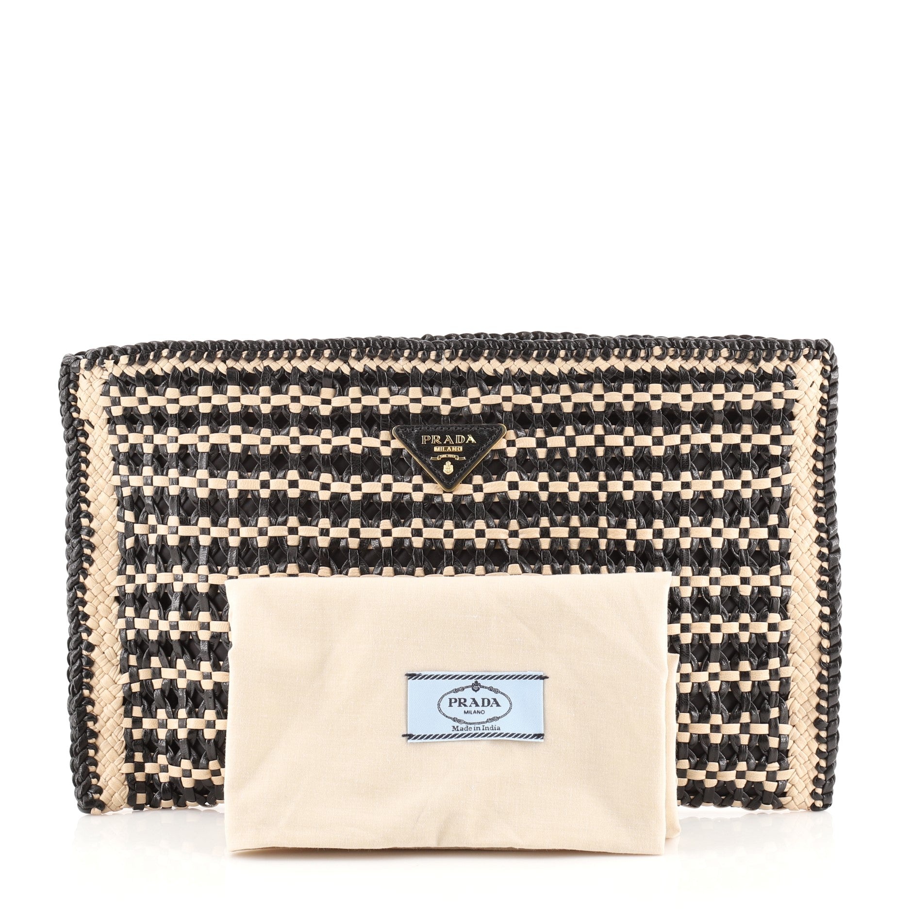 Zip Clutch Madras Woven Leather Large