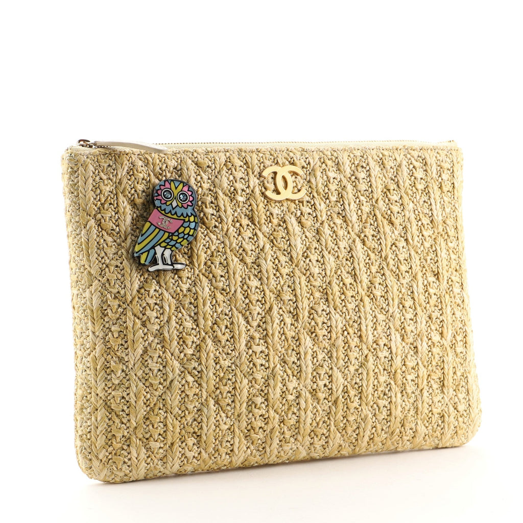Paris-Athens O Case Clutch Quilted Woven Raffia