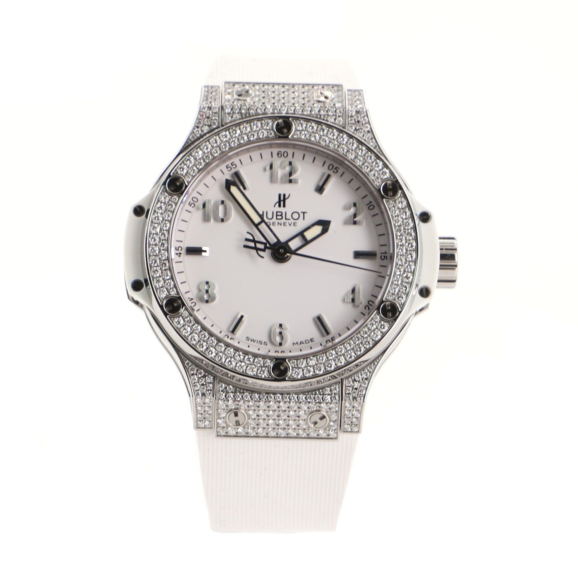 Big Bang Quartz Watch Stainless Steel and Rubber with Diamond Case and Bezel 38