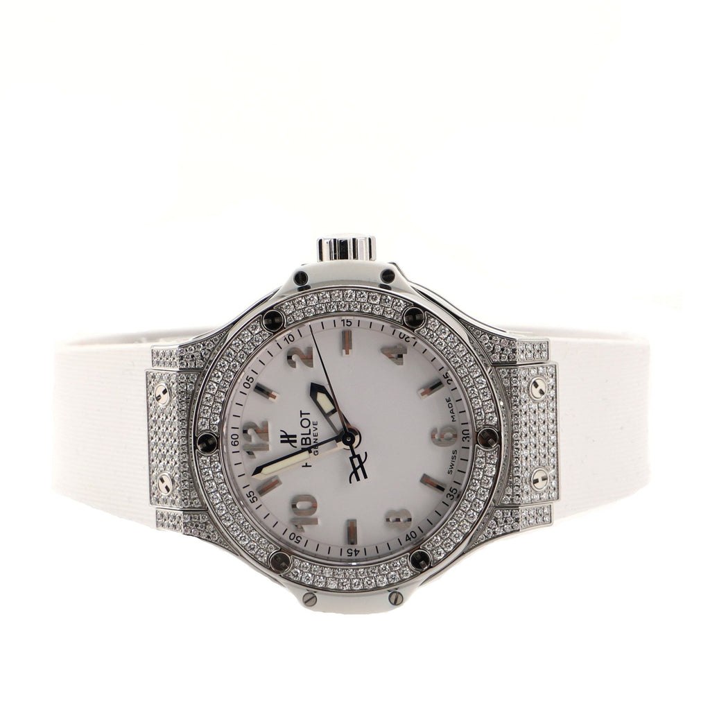Big Bang Quartz Watch Stainless Steel and Rubber with Diamond Case and Bezel 38