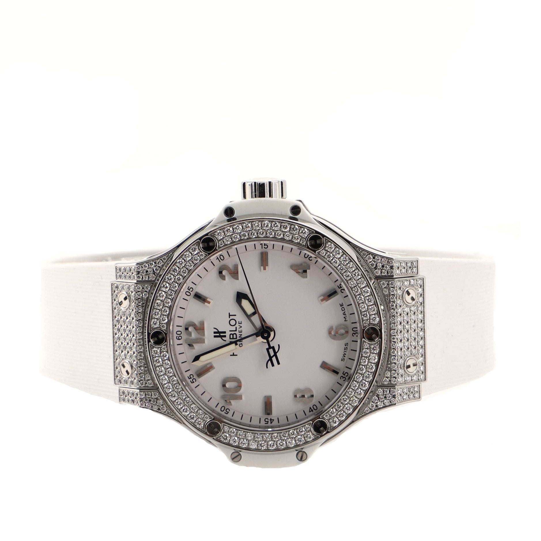 Big Bang Quartz Watch Stainless Steel and Rubber with Diamond Case and Bezel 38