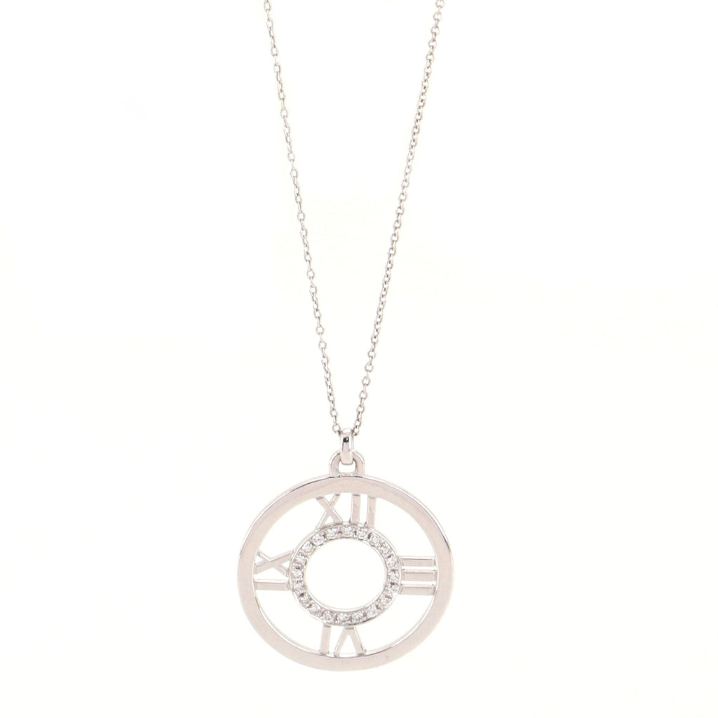 Atlas Circle Pendant Necklace 18K White Gold with Diamonds Medium .25CT