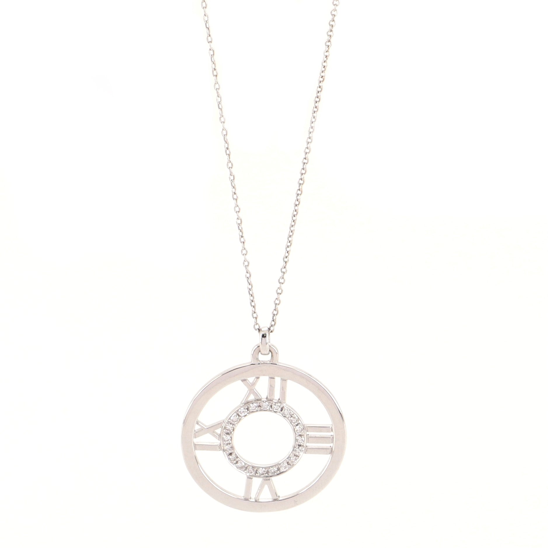 Atlas Circle Pendant Necklace 18K White Gold with Diamonds Medium .25CT