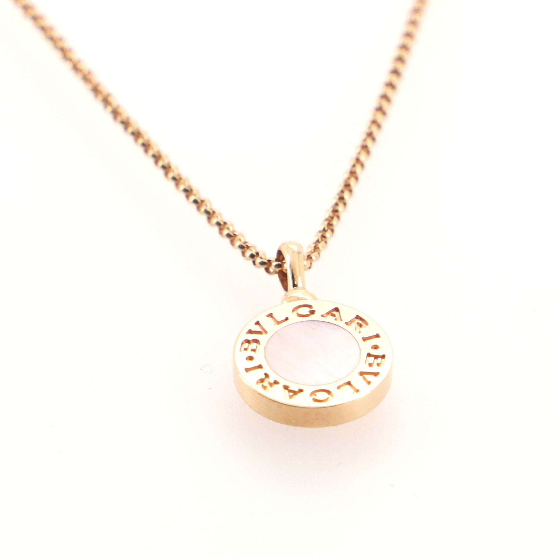 Bvlgari Circle Pendant Necklace 18K Rose Gold with Mother-of-Pearl