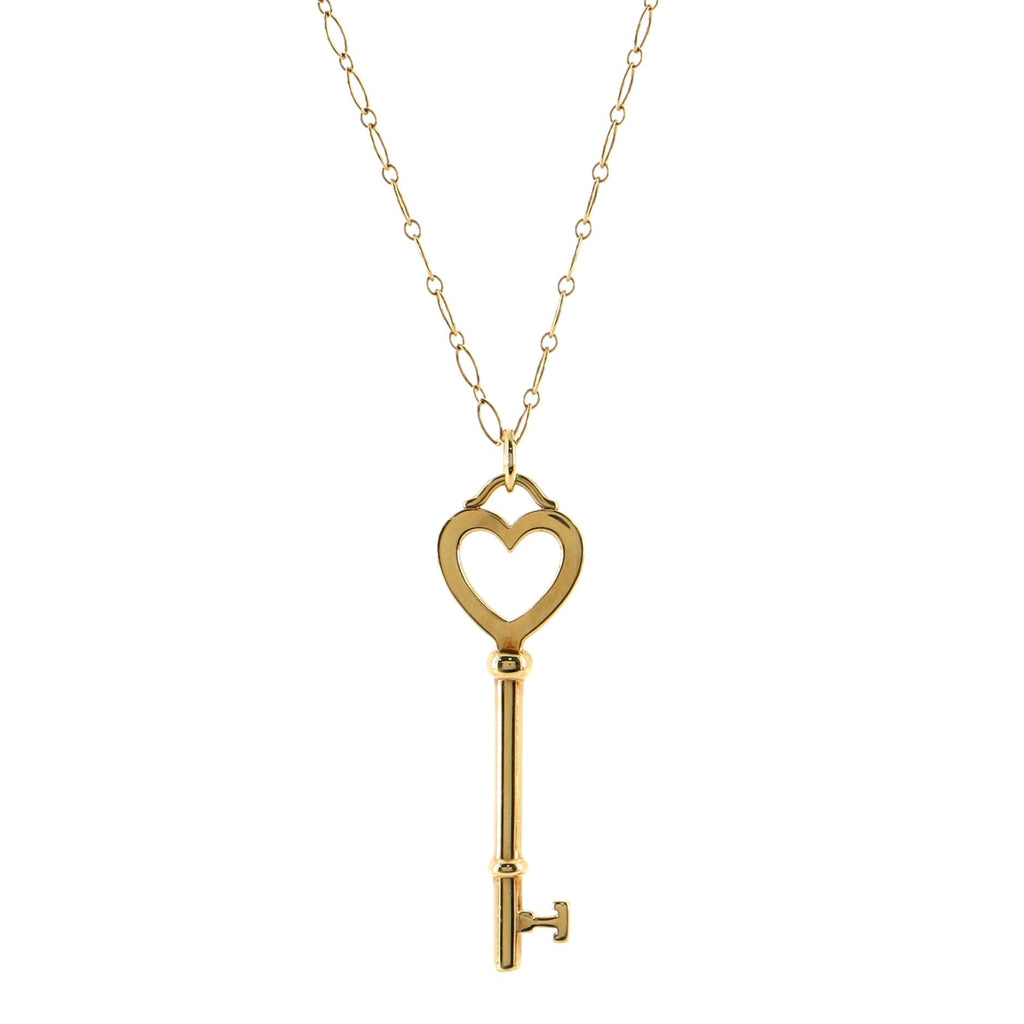 Heart Key Pendant Necklace 18K Yellow Gold