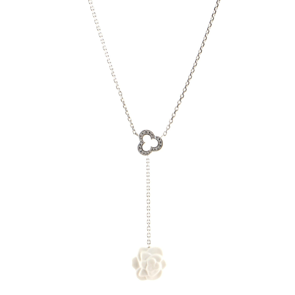 Camelia Sculpte Drop Necklace 18K White Gold with Diamonds and Agate