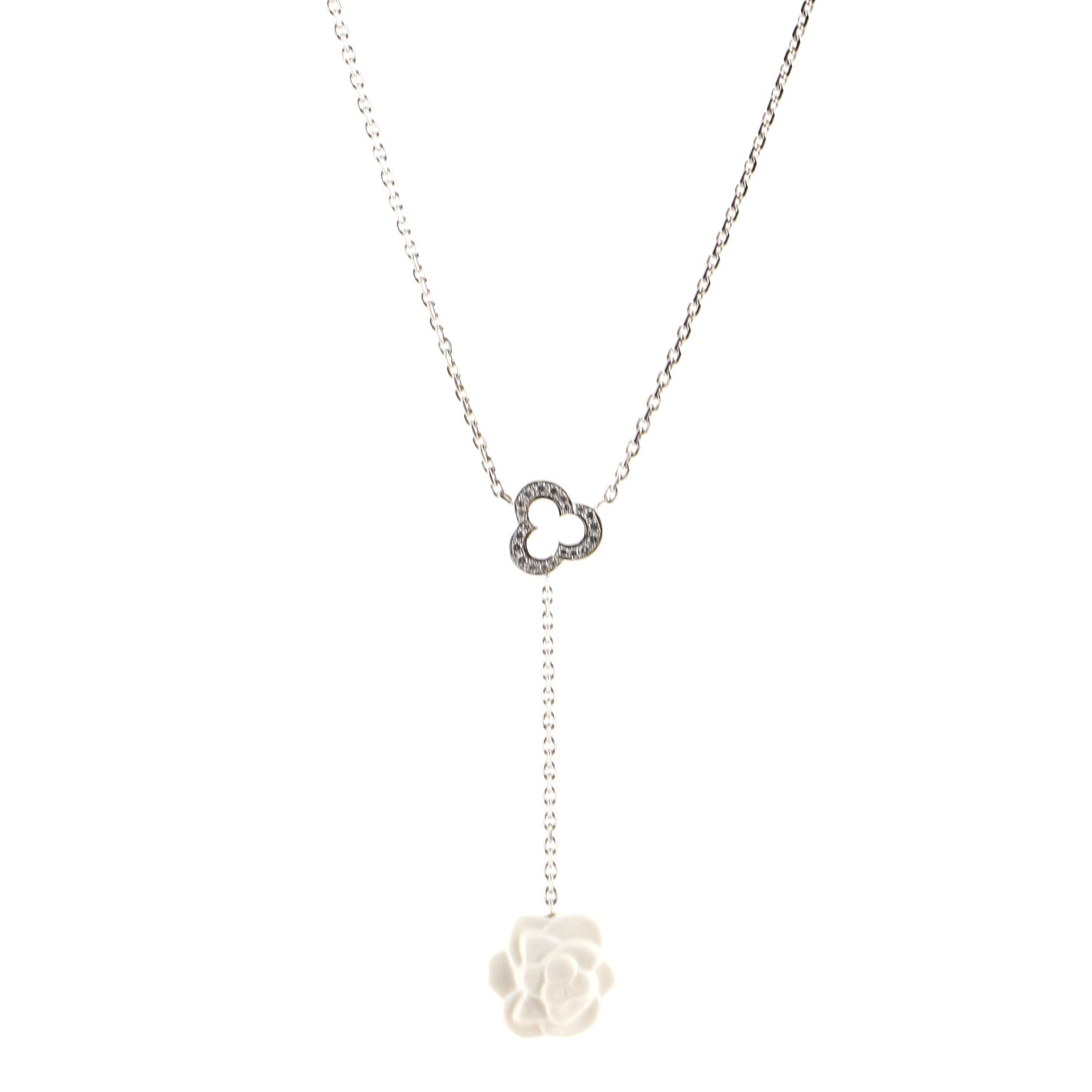 Camelia Sculpte Drop Necklace 18K White Gold with Diamonds and Agate