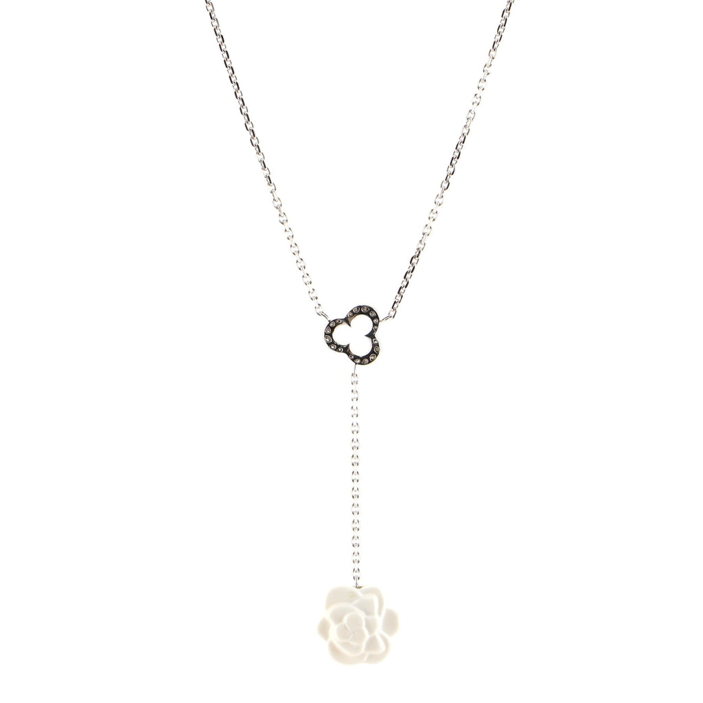 Camelia Sculpte Drop Necklace 18K White Gold with Diamonds and Agate