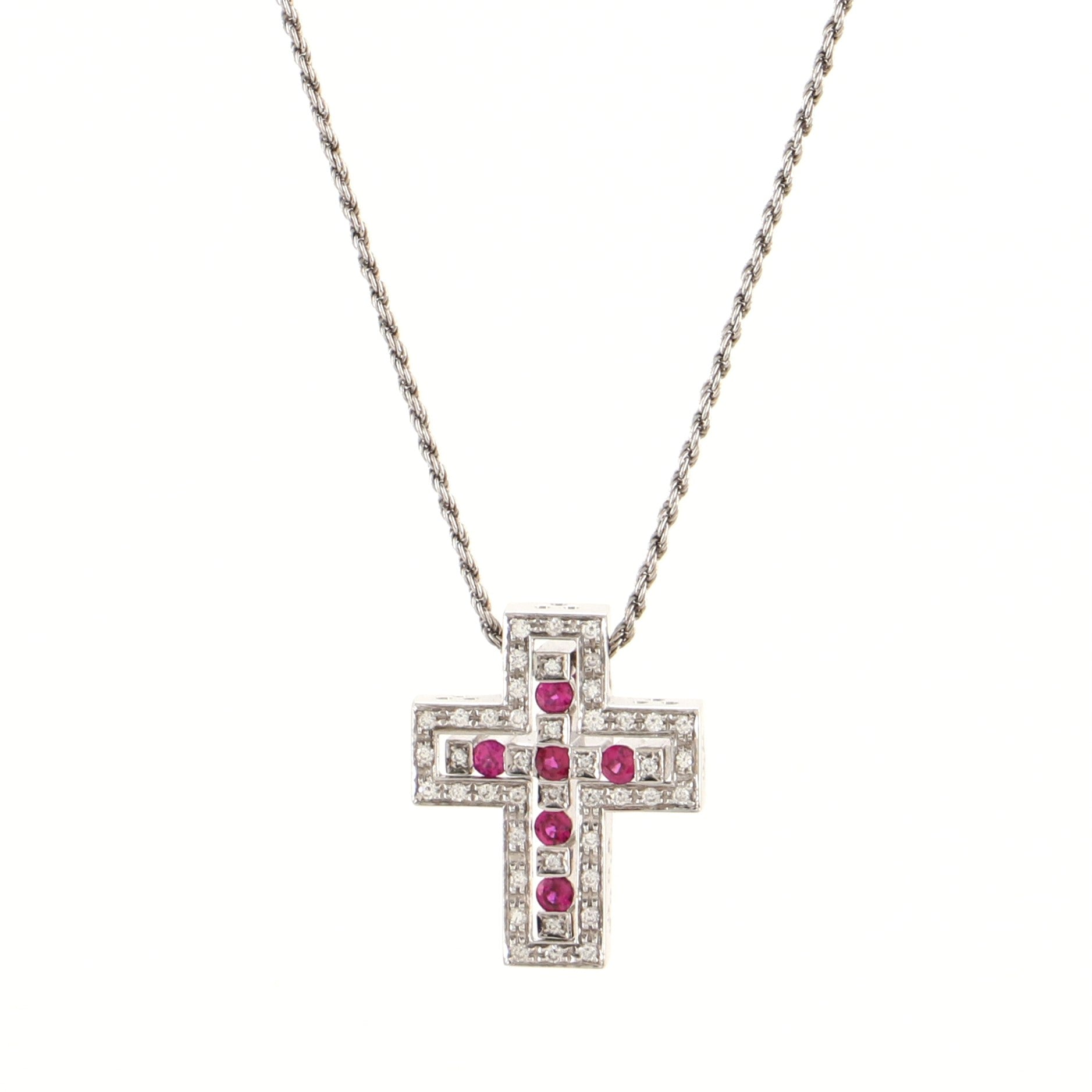 Belle Epoque Pendant Necklace 18K White Gold with Diamonds and Rubies