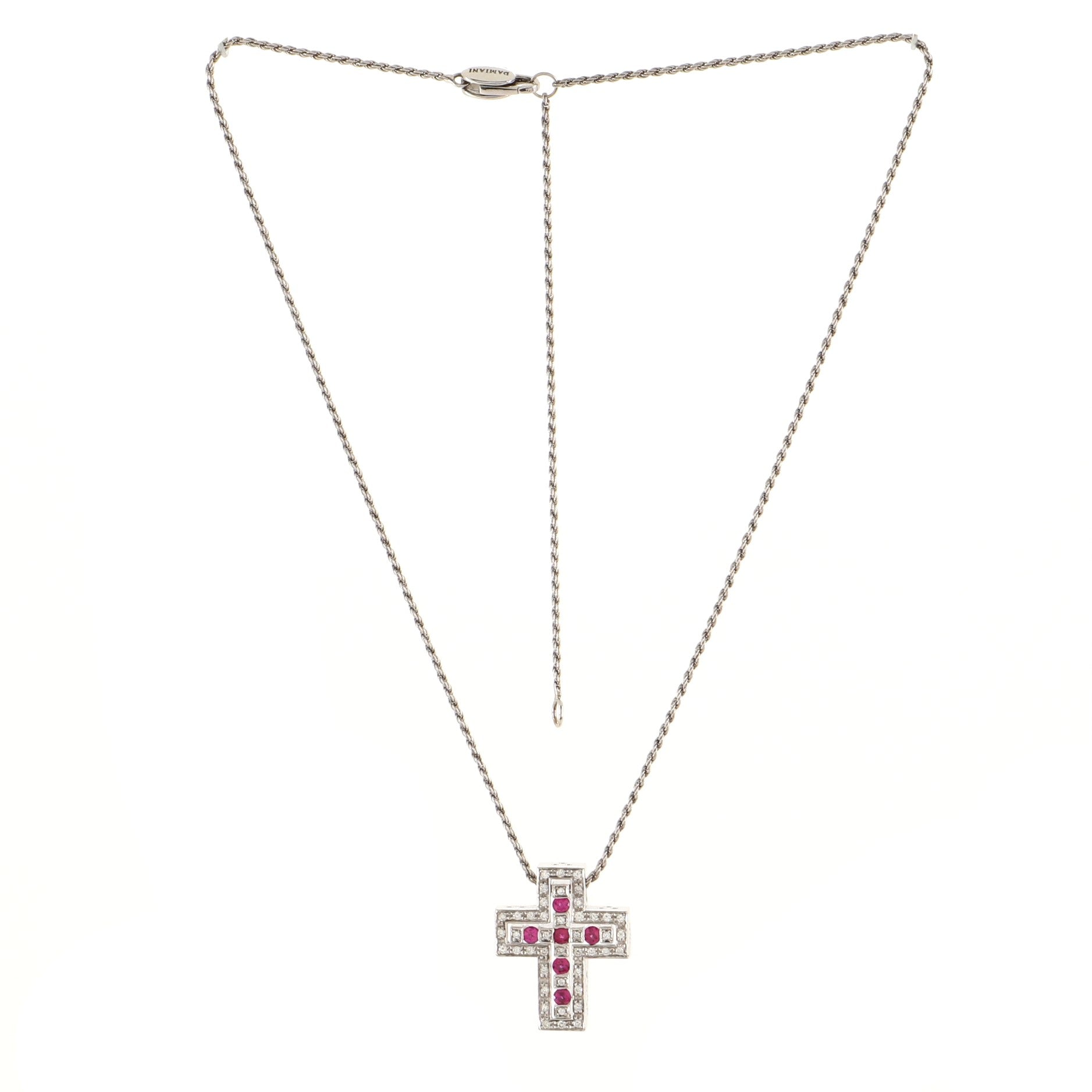Belle Epoque Pendant Necklace 18K White Gold with Diamonds and Rubies