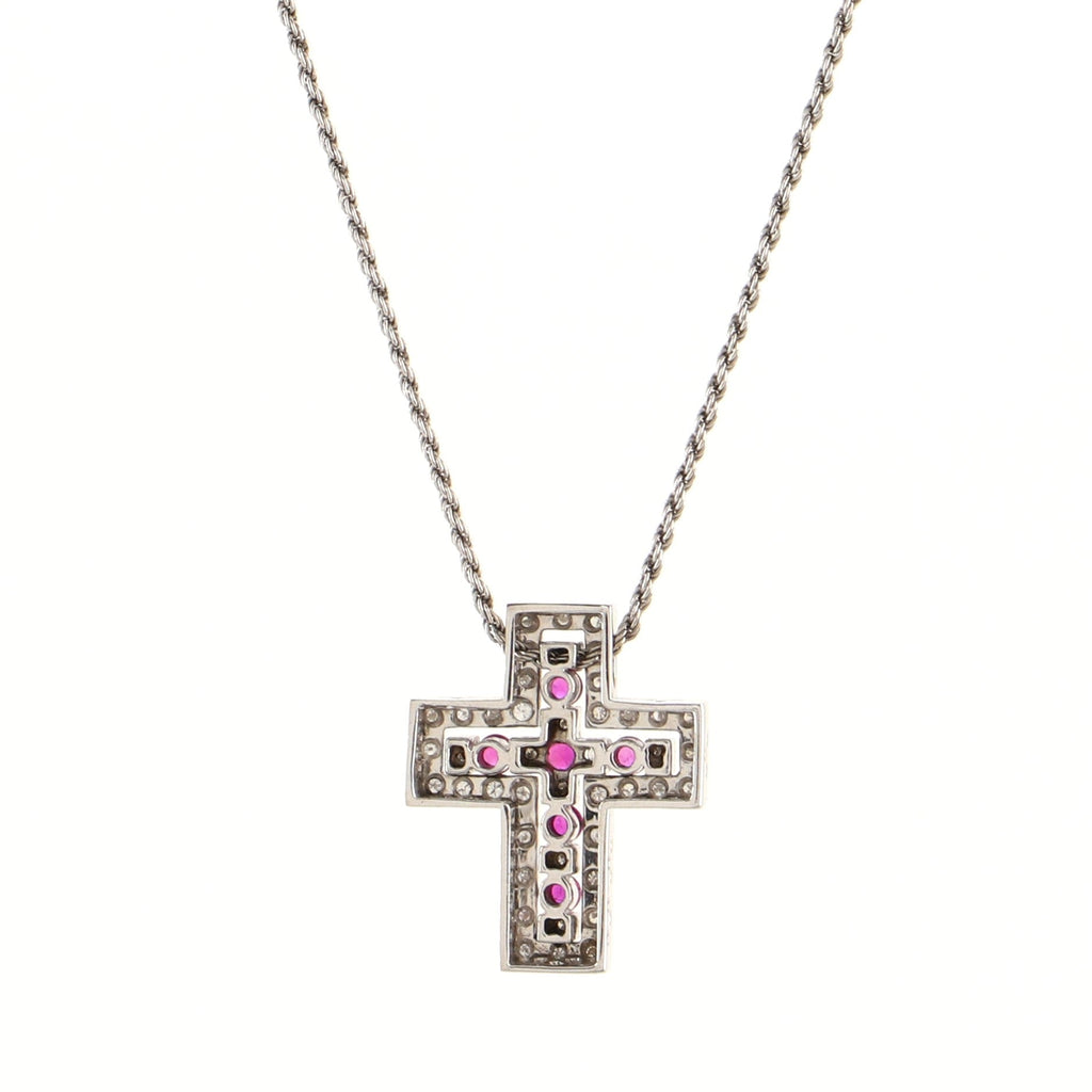 Belle Epoque Pendant Necklace 18K White Gold with Diamonds and Rubies
