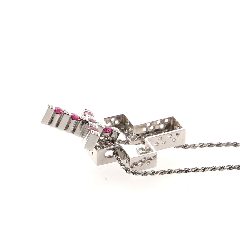Belle Epoque Pendant Necklace 18K White Gold with Diamonds and Rubies