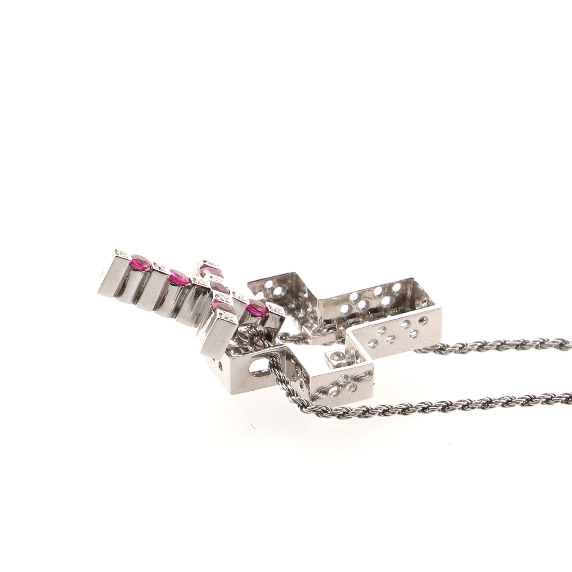 Belle Epoque Pendant Necklace 18K White Gold with Diamonds and Rubies