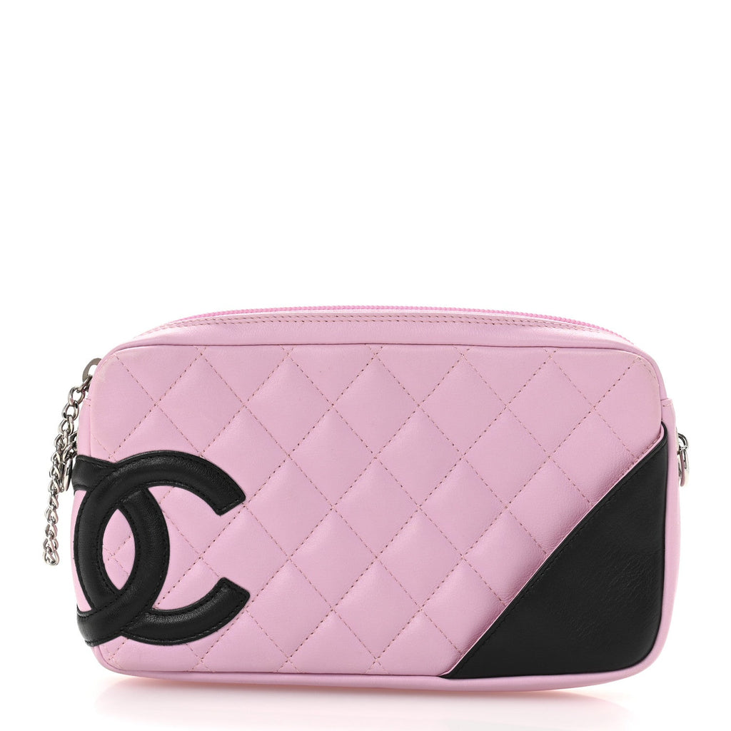 Calfskin Quilted Cambon Pochette Pink Black