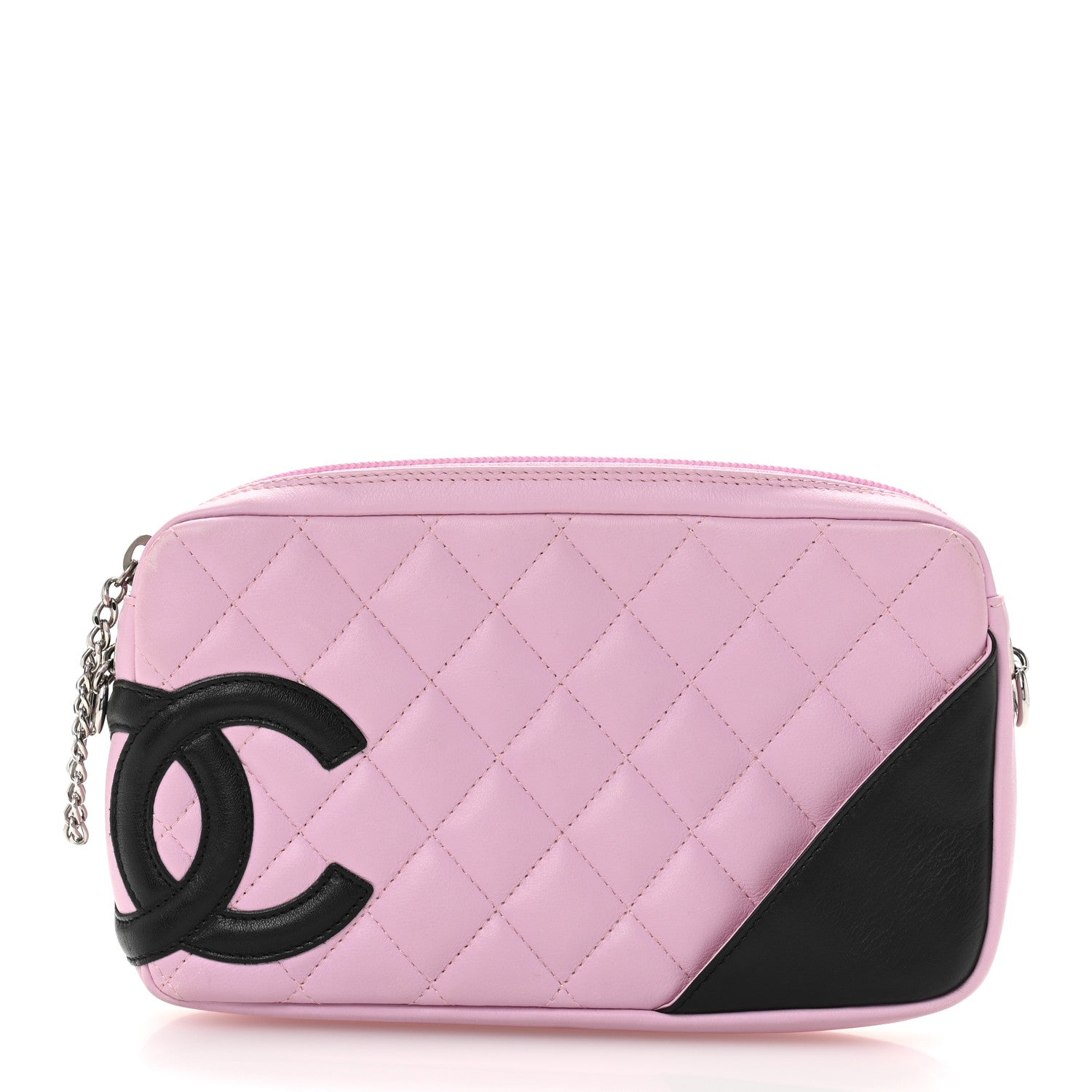 Calfskin Quilted Cambon Pochette Pink Black