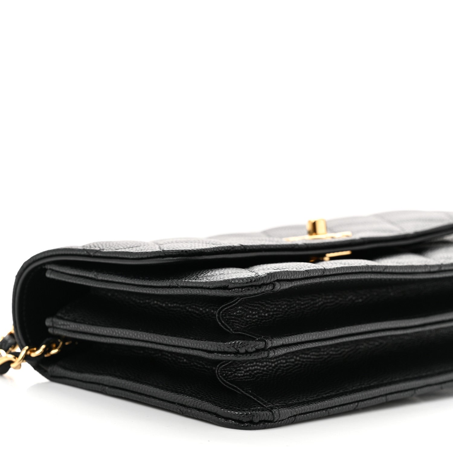 Shiny Caviar Quilted Flap Charm Wallet On Chain WOC Black