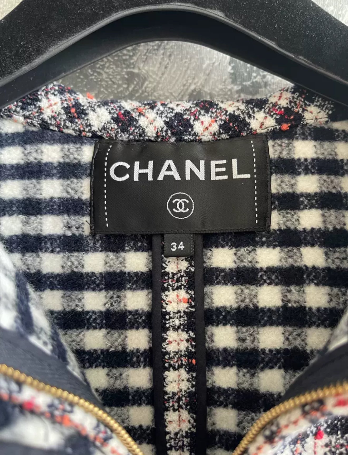 Chanel 24B Black, Ecru & Red Stretch wool tweed jacket