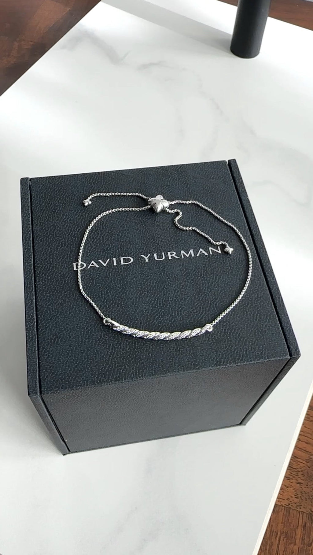 David Yurman 18k White Gold and Diamond Paveflex Slide Bracelet