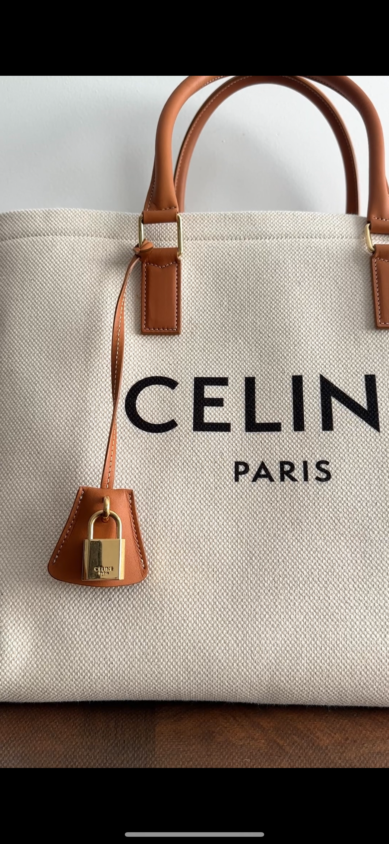 Celine 2019 Natural Toile and Tan Leather Large Travel Tote Bag