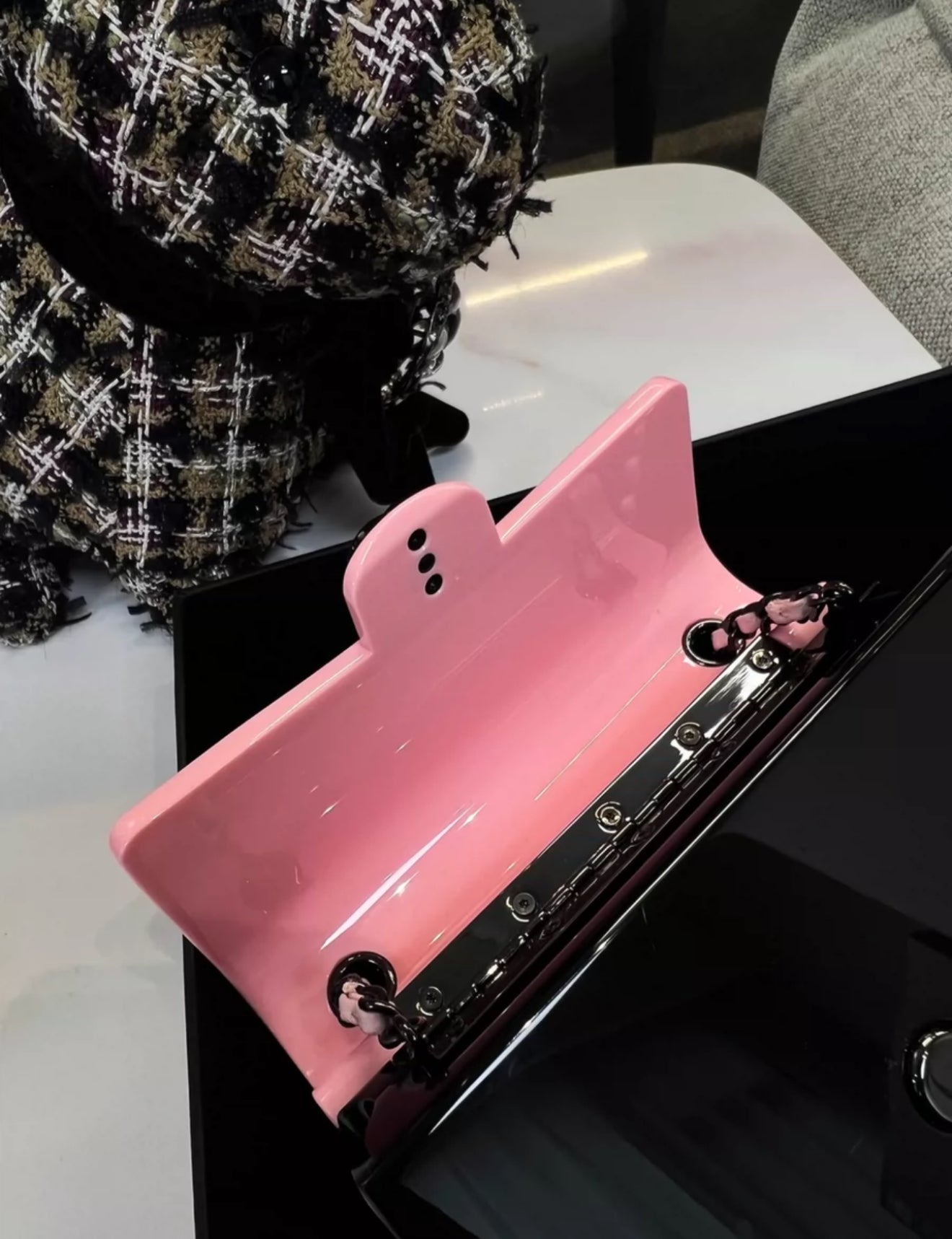 CHANEL 21K PINK BLACK MINI EVENING PLEXI BAG