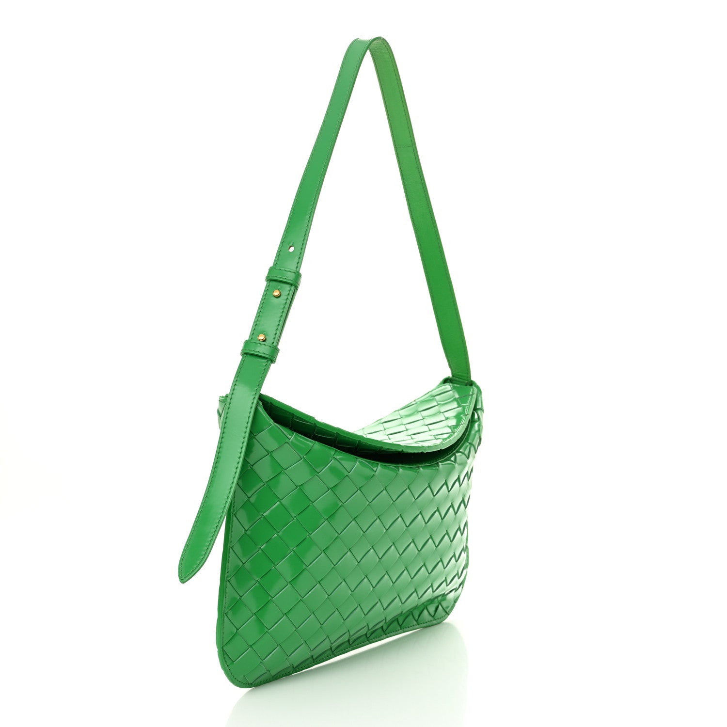 Brushed Calfskin Intrecciato Cradle Fold Over Shoulder Bag Parakeet