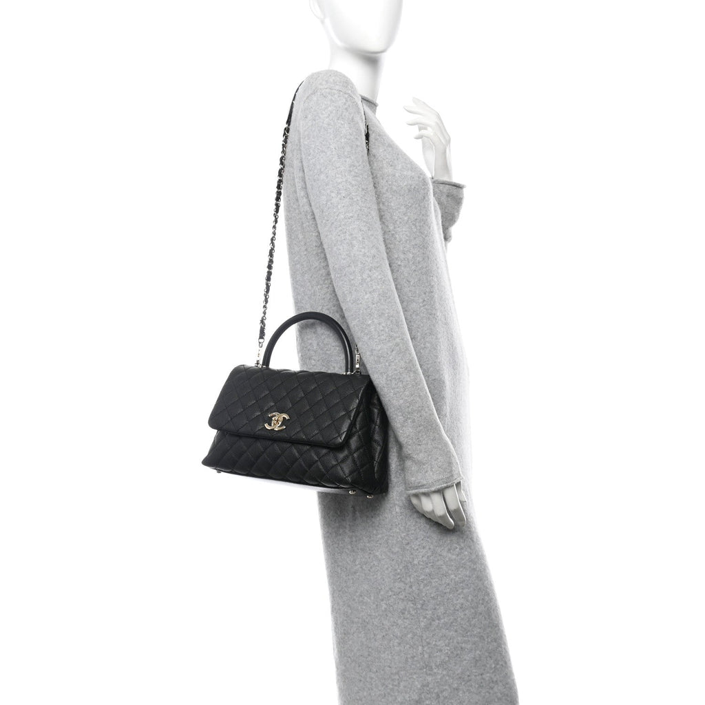 Caviar Quilted Small Coco Handle Flap Black