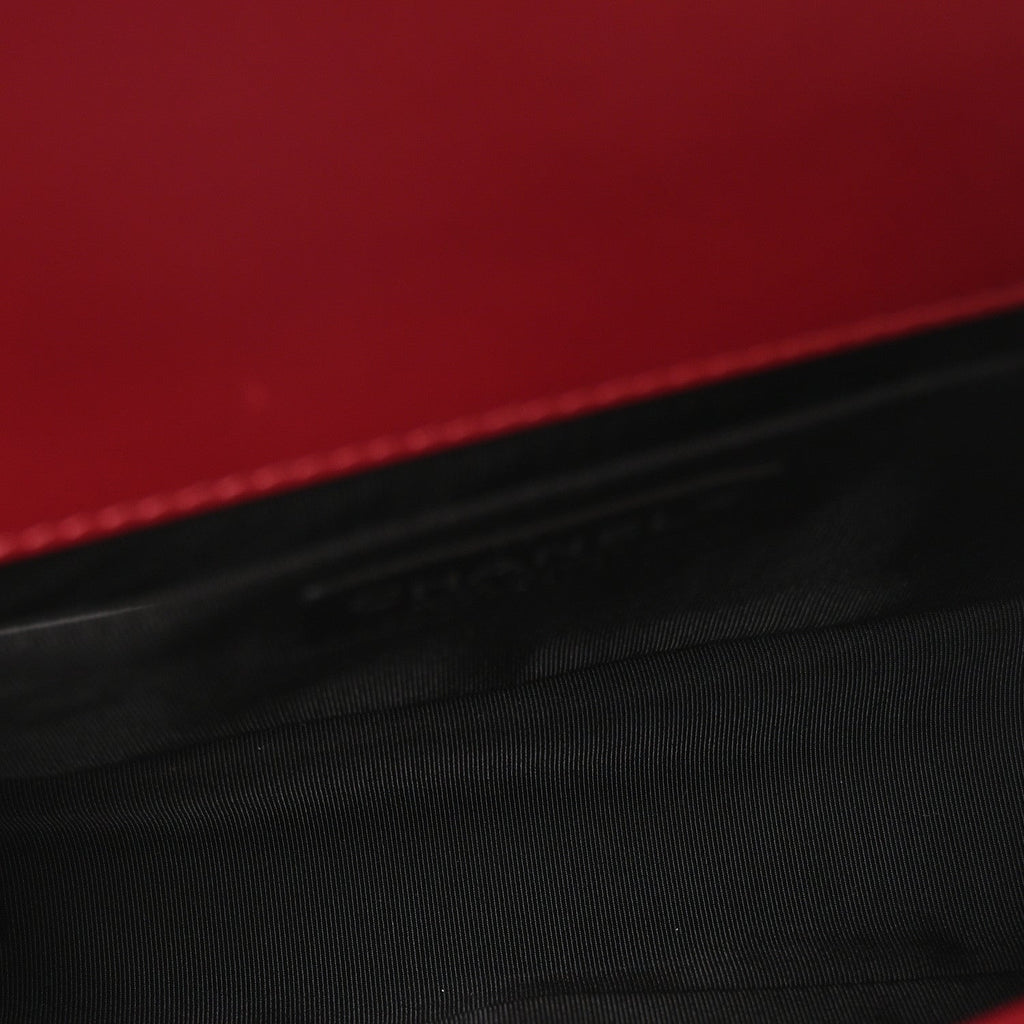 Lambskin Chevron Chain Stitched Medium Boy Flap Dark Red