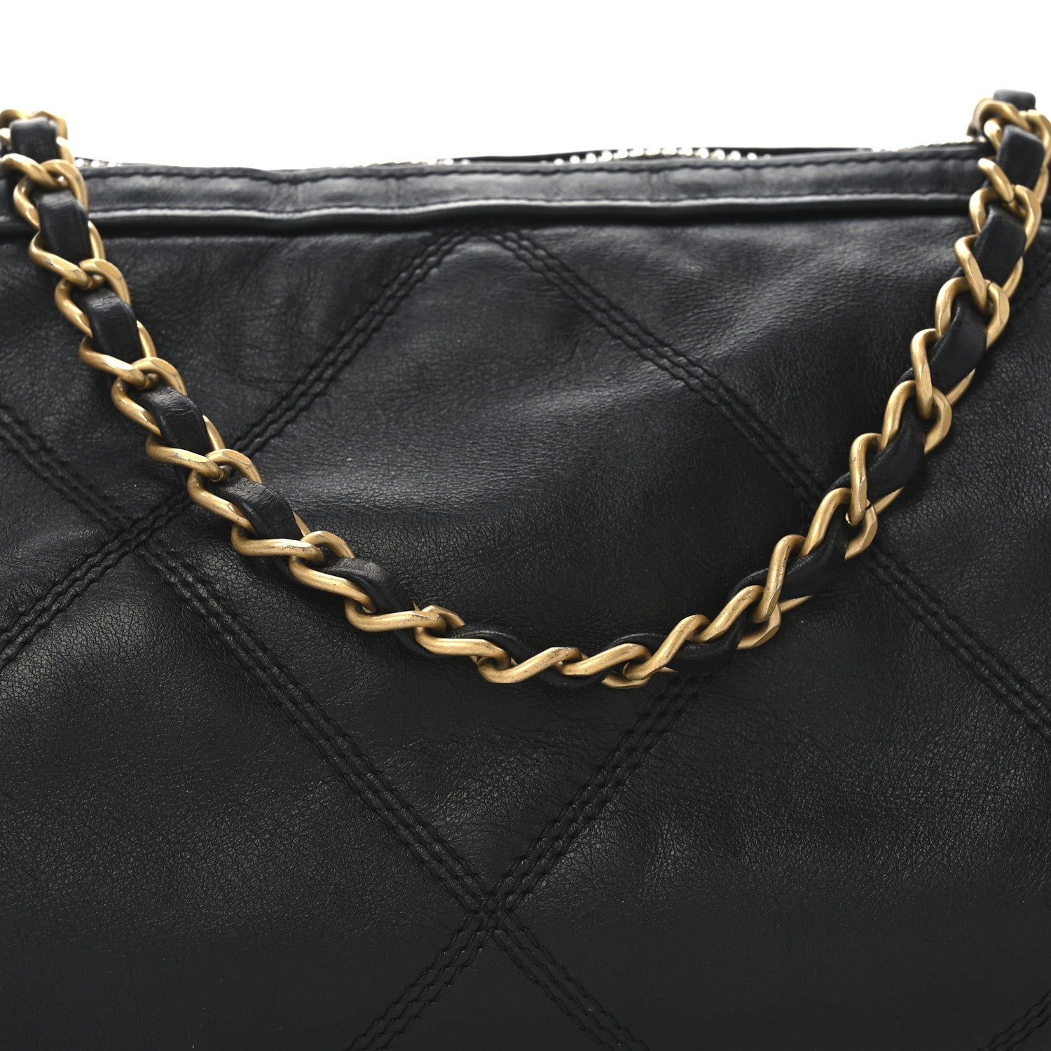 Lambskin Quilted  Bowling Bag Black