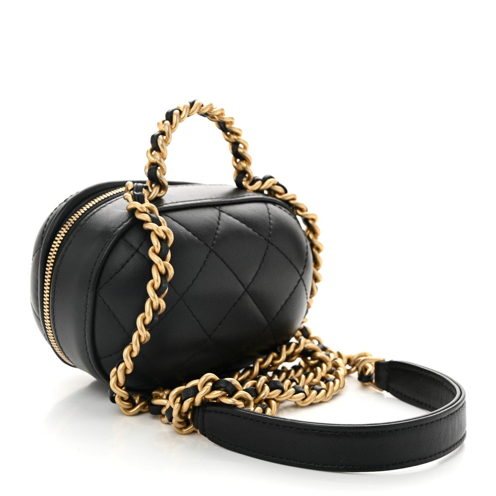 Lambskin Quilted Small CC Bubble Vanity Case With Chain Black